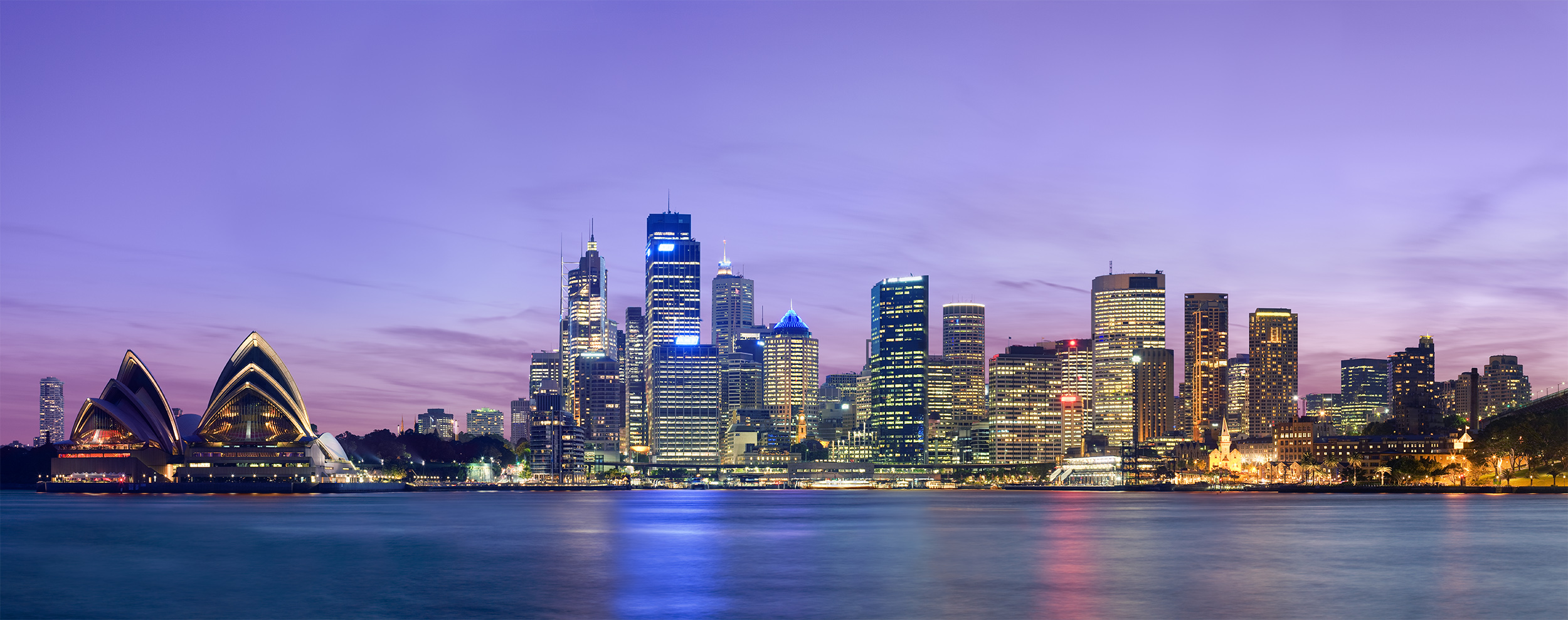 A panoramic view of the Sydney skyline as seen across Sydney Harbour from Kirribilli. This is an exposure-blended image.